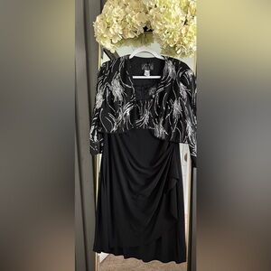 Alex Evenings Black and Silver Embellished Ruched Cocktail Dress